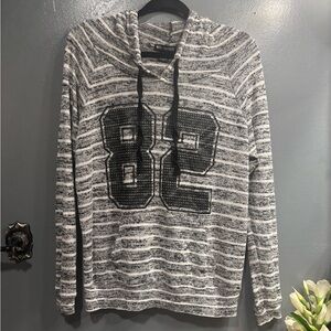 Miss Chievous Black & White Striped Hooded Pullover with Studded '82 Coverup